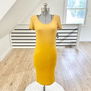 NWT medium mustard, yellow gold short sleeve bodycon stretchy dress